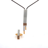 Cablecar Geometric White Ceramic& Diamonds Bar Pendant in 18 K Yellow Gold in steel chain