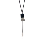 Cablecar White 18 K Gold Geometric Ceramic Bolo Necklace on steel chain