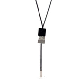 Cablecar White 18 K Gold Geometric Ceramic Bolo Necklace on steel chain