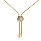Cablecar Diamond Halo Yellow Gold Slide Necklace with Asymmetrical Chain Drops