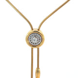 Cablecar Diamond Halo Yellow Gold Slide Necklace with Asymmetrical Chain Drops