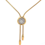 Cablecar Diamond Halo Yellow Gold Slide Necklace with Asymmetrical Chain Drops