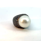 18K Gold Natural Pearl & Black Diamond Ring | Almaz Vienna