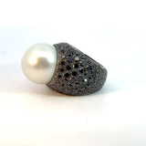 18K Gold Natural Pearl & Black Diamond Ring | Almaz Vienna