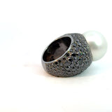 18K Gold Natural Pearl & Black Diamond Ring | Almaz Vienna