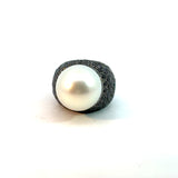 18K Gold Natural Pearl & Black Diamond Ring | Almaz Vienna