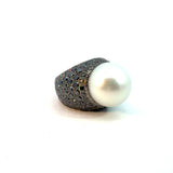 18K Gold Natural Pearl & Black Diamond Ring | Almaz Vienna