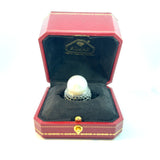 18K Gold Natural Pearl & Black Diamond Ring | Almaz Vienna