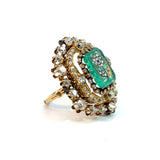 Barocco 18K Yellow Gold Emerald and Diamond Cocktail Ring