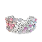 Multi-Color Cabochon Star Sapphire Bracelet in White Gold with rose cut diamonds