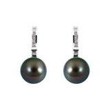 Black Tahitian Pearl Earrings with Diamonds