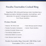 Cocktail Paraiba Tourmaline Emerald  Ring| 18K White Gold