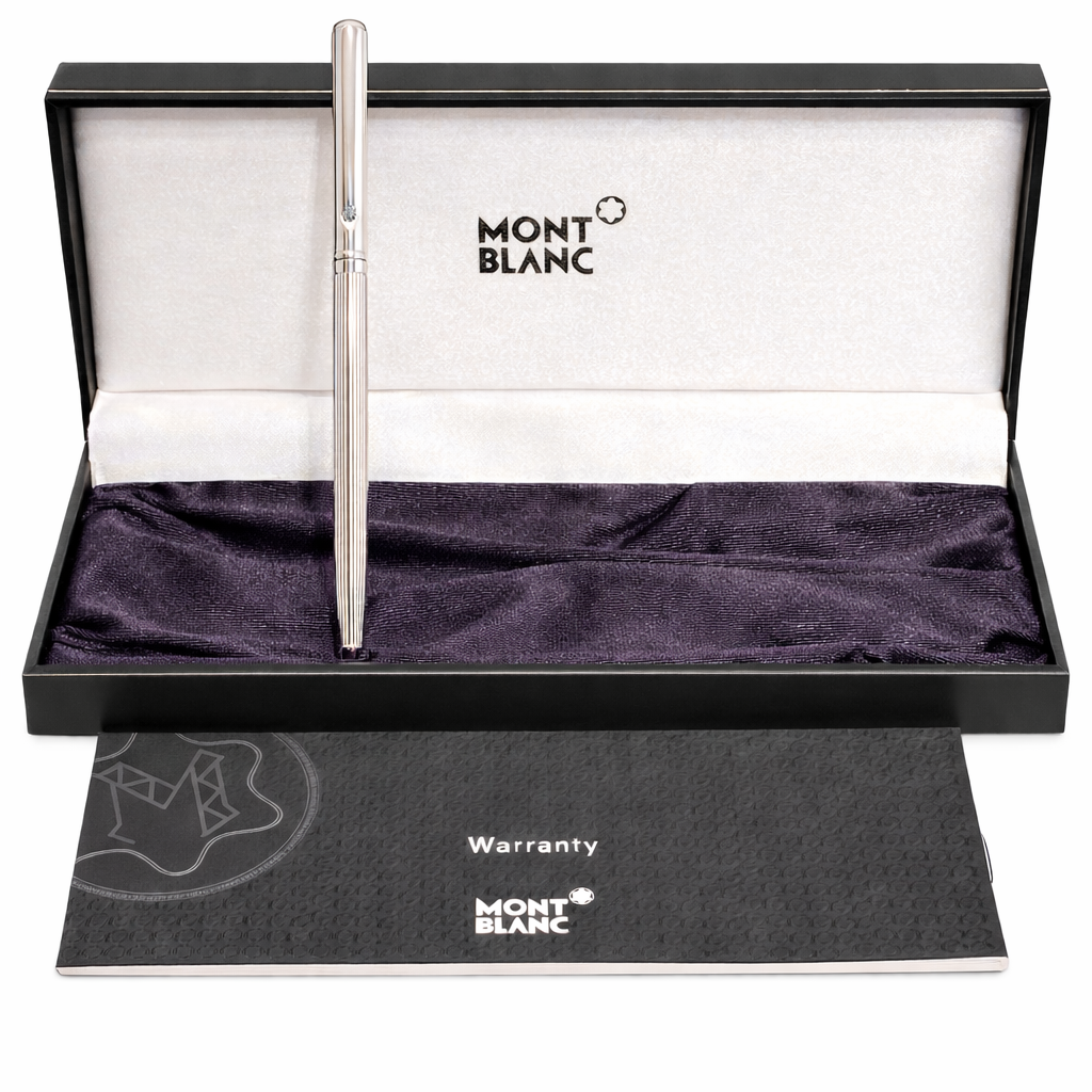 Montblanc white gold fountain pen with sapphire detail in original presentation box with certificate