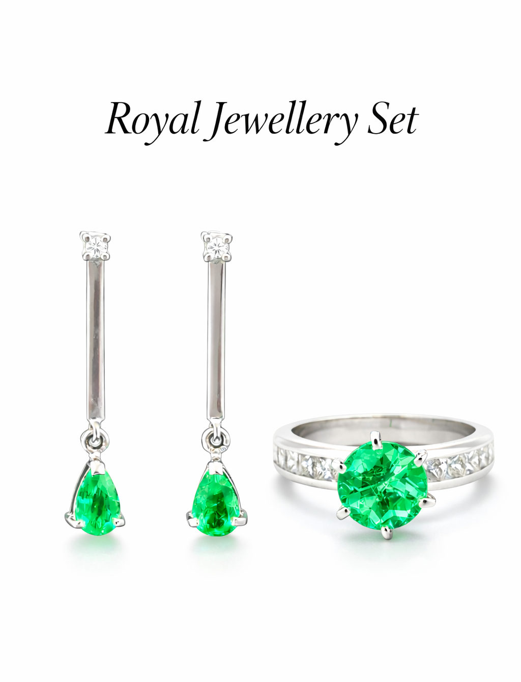 Ring und Ohrringe mit Smaragd aus Weißgold – Royal Jewellery Collection