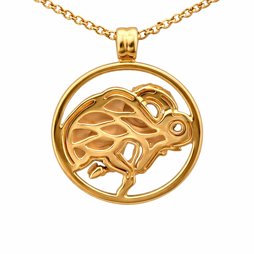 Aries ram pendant in 18K gold with diamond accent and chain included