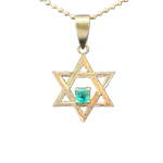 Star of David gold pendant with green emerald center