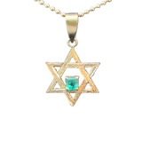 Star of David gold pendant with green emerald center
