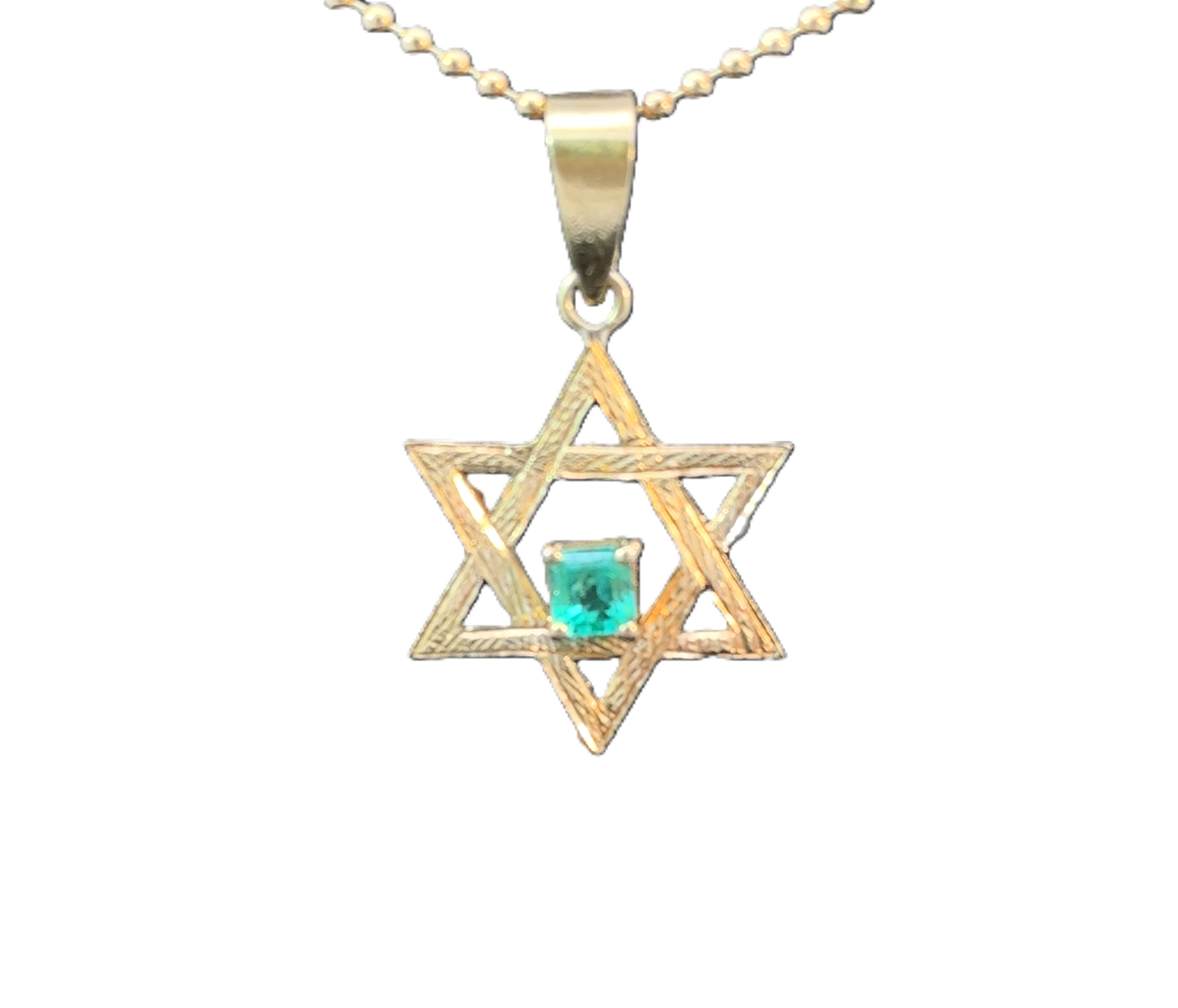 Star of David gold pendant with green emerald center