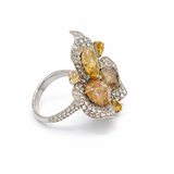 close up diamond ring and earrings pear shaped design