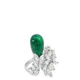 Emerald Drop Cocktail Ring in White 18K Gold with Diamonds