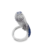 White 18K Gold Fan Cocktail Ring with Royal Blue Sapphires