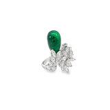 Emerald Drop Cocktail Ring in White 18K Gold with Diamonds