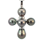 Black pearl cross pendant in 18K gold with natural pearls