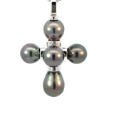 Black pearl cross pendant in 18K gold with natural pearls