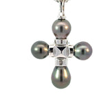 18K white gold cross pendant with black pearls fine jewelry