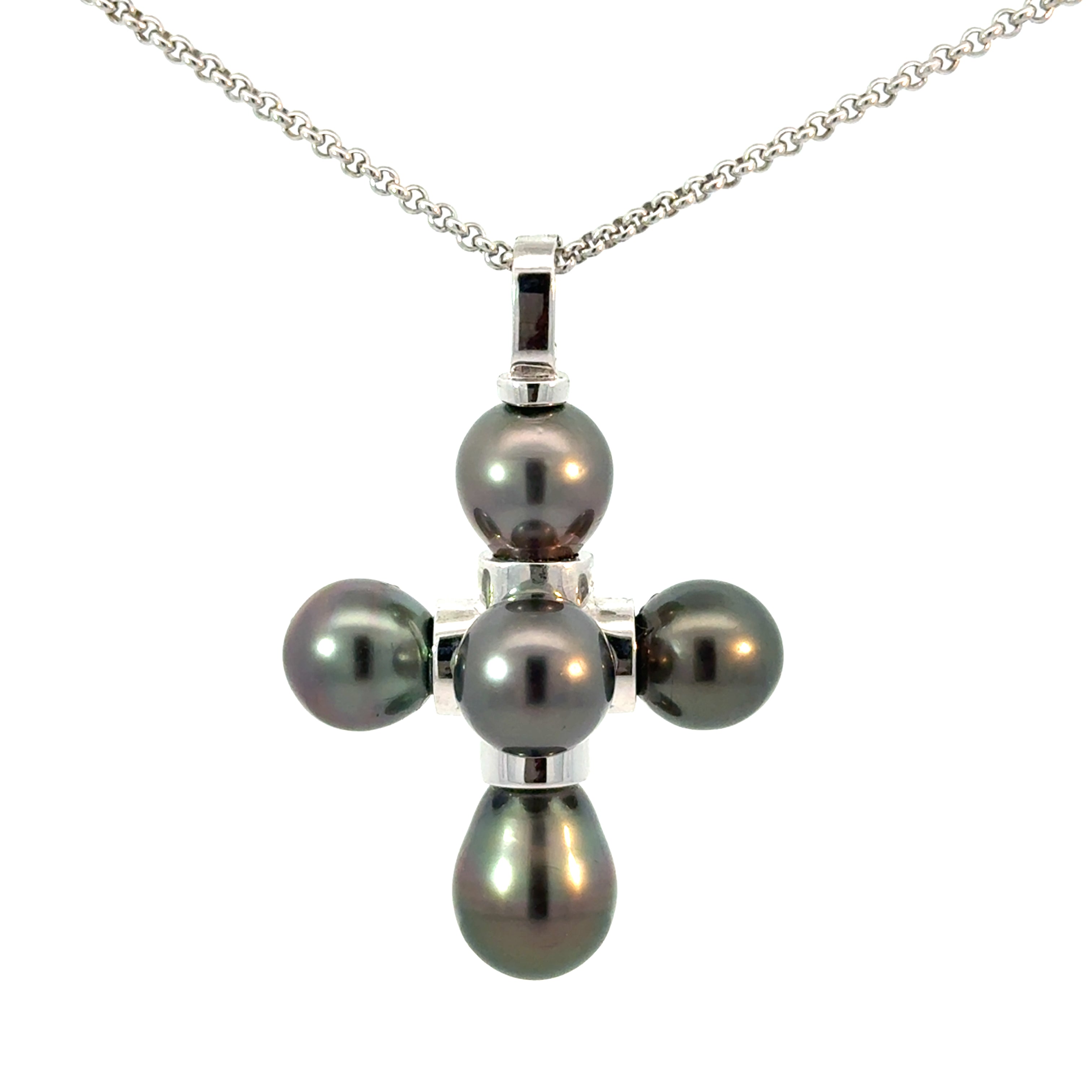 elegant pearl cross pendant in white gold luxury design