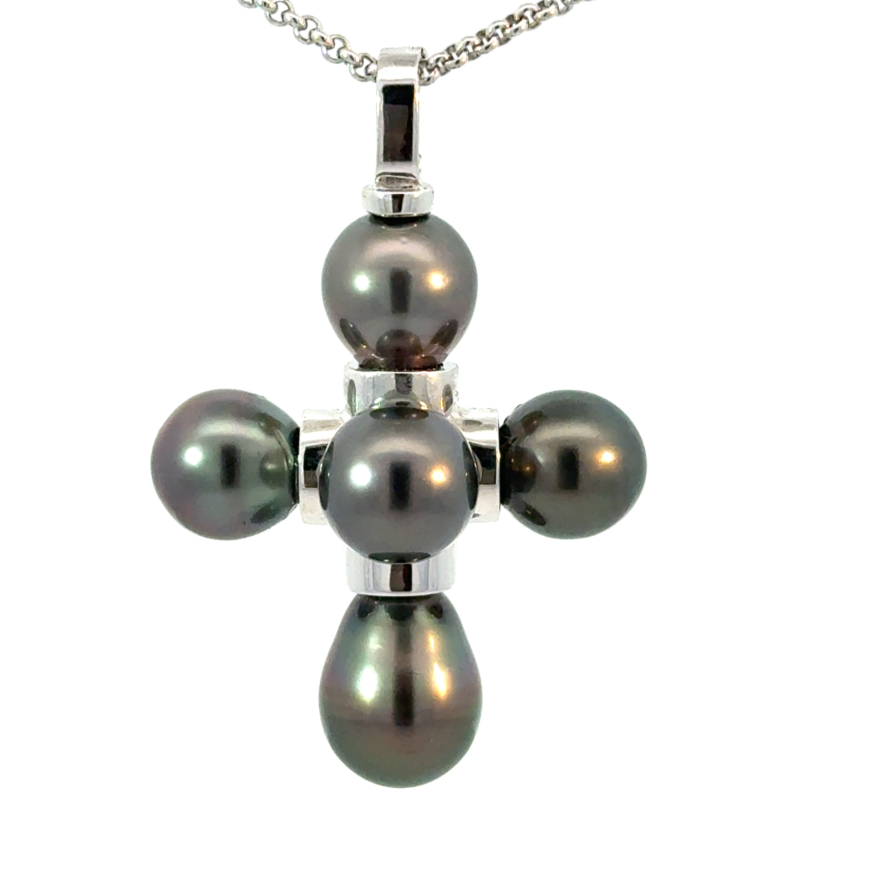 designer pearl cross pendant in white gold elegant gift