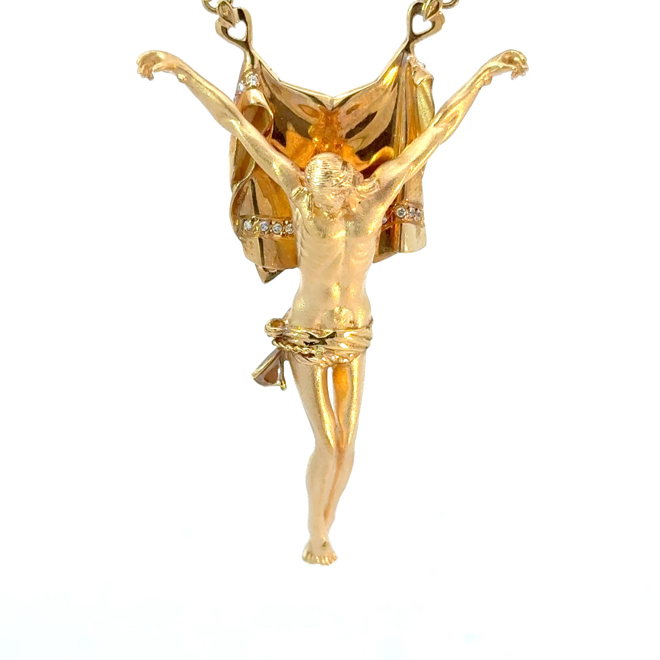 solid gold crucifix necklace with diamonds 18K detailed Jesus figure