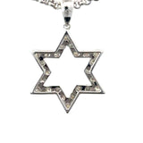 18K white gold Jewish pendant with diamonds close up