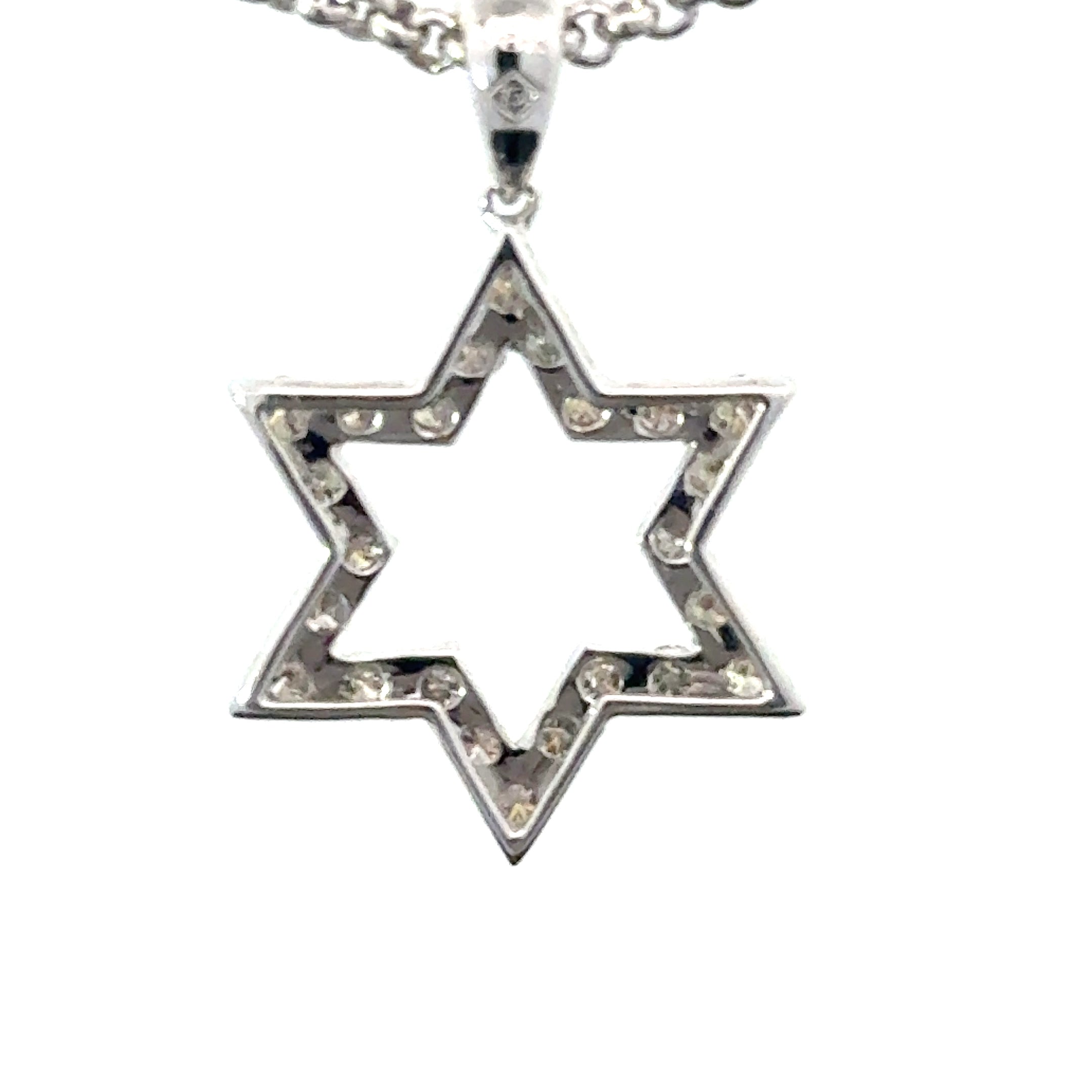 18K white gold Jewish pendant with diamonds close up