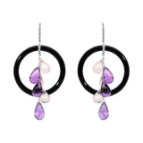 Earrings with Onyx Amethyst Quartz and Diamonds