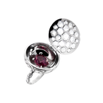 Busatti 18k white gold ruby and diamond opening ring with pavé diamonds and large central ruby certified