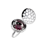 Busatti 18k white gold ruby and diamond opening ring with pavé diamonds and large central ruby certified