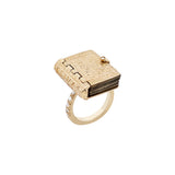 Busatti 18k gold and silver book-shaped ring with opening pages and diamond details unique luxury jewelry Vienna