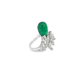 Emerald Drop Cocktail Ring in White 18K Gold with Diamonds