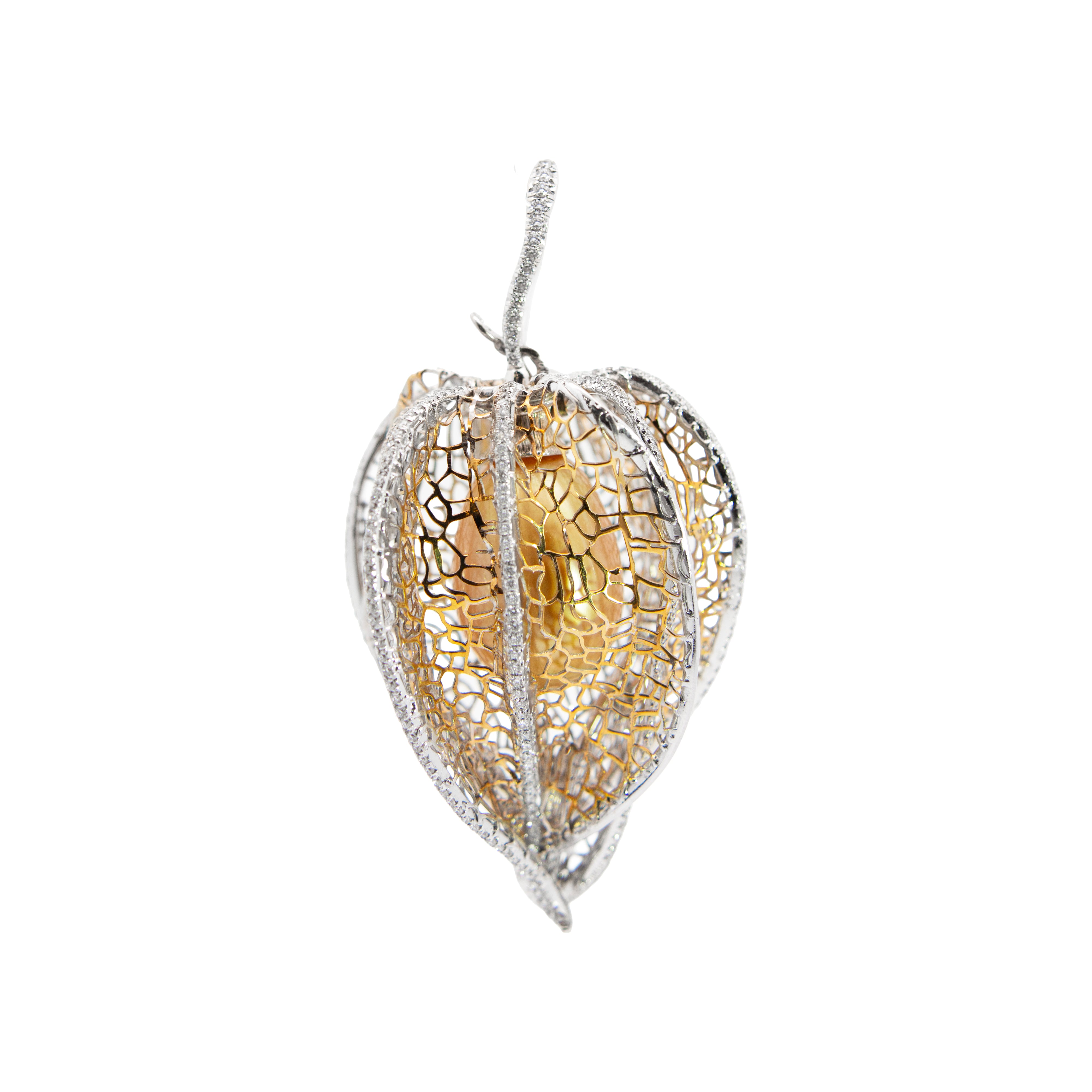 Busatti 18k white gold pendant with 446 diamonds and suspended natural pearl luxury statement jewelry