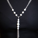 Busatti 18K Gold Diamond & Pearl Collier Necklace – Elegant Tassel Design