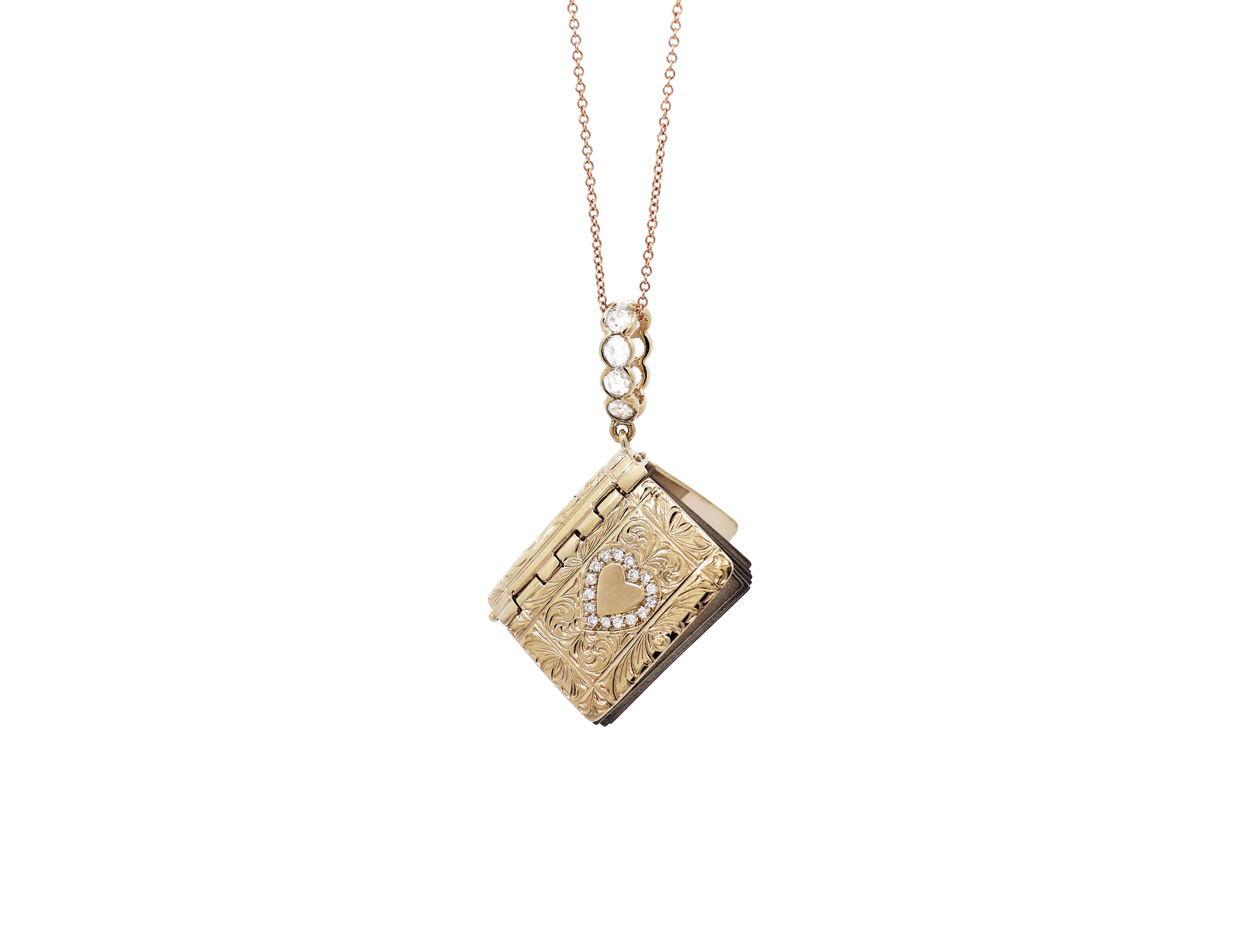 Royal Jewellery Book Pendant | 18K Gold & Silver with Diamonds