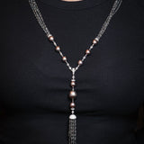 Busatti 18K Gold Black Diamond & Pearl Collier Necklace – Luxury Tassel Design