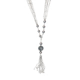 Busatti 18K White Gold Diamond & Gray Pearl Collier Necklace – Luxury Tassel Design