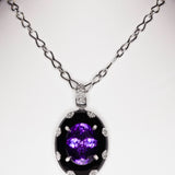 Set-Halskette mit großem Amethyst, Onyx und Diamanten