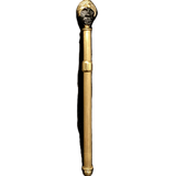 Barberis gold champagne and whiskey stirrer with sculptural handle and multi-prong base on black background