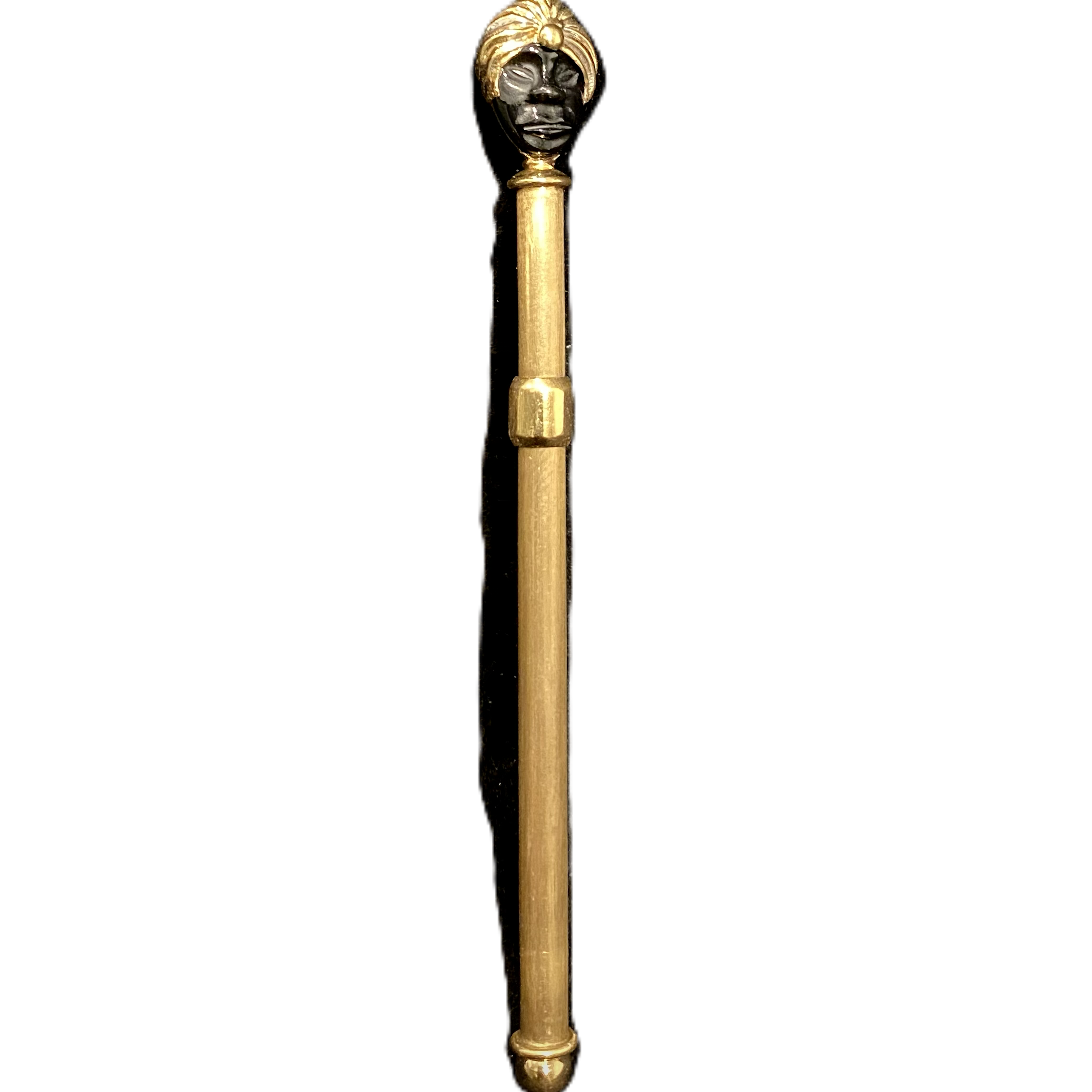Barberis gold champagne and whiskey stirrer with sculptural handle and multi-prong base on black background