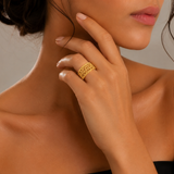 Handcrafted 18K Yellow Gold Lace Ring – Handwoven Gold Mesh Statement Ring