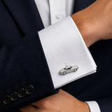 Aston Martin 18K White Gold Car Cufflinks with Diamond Wheels