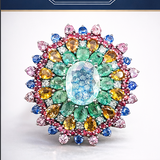 Cocktail Paraiba Tourmaline Emerald  Ring| 18K White Gold